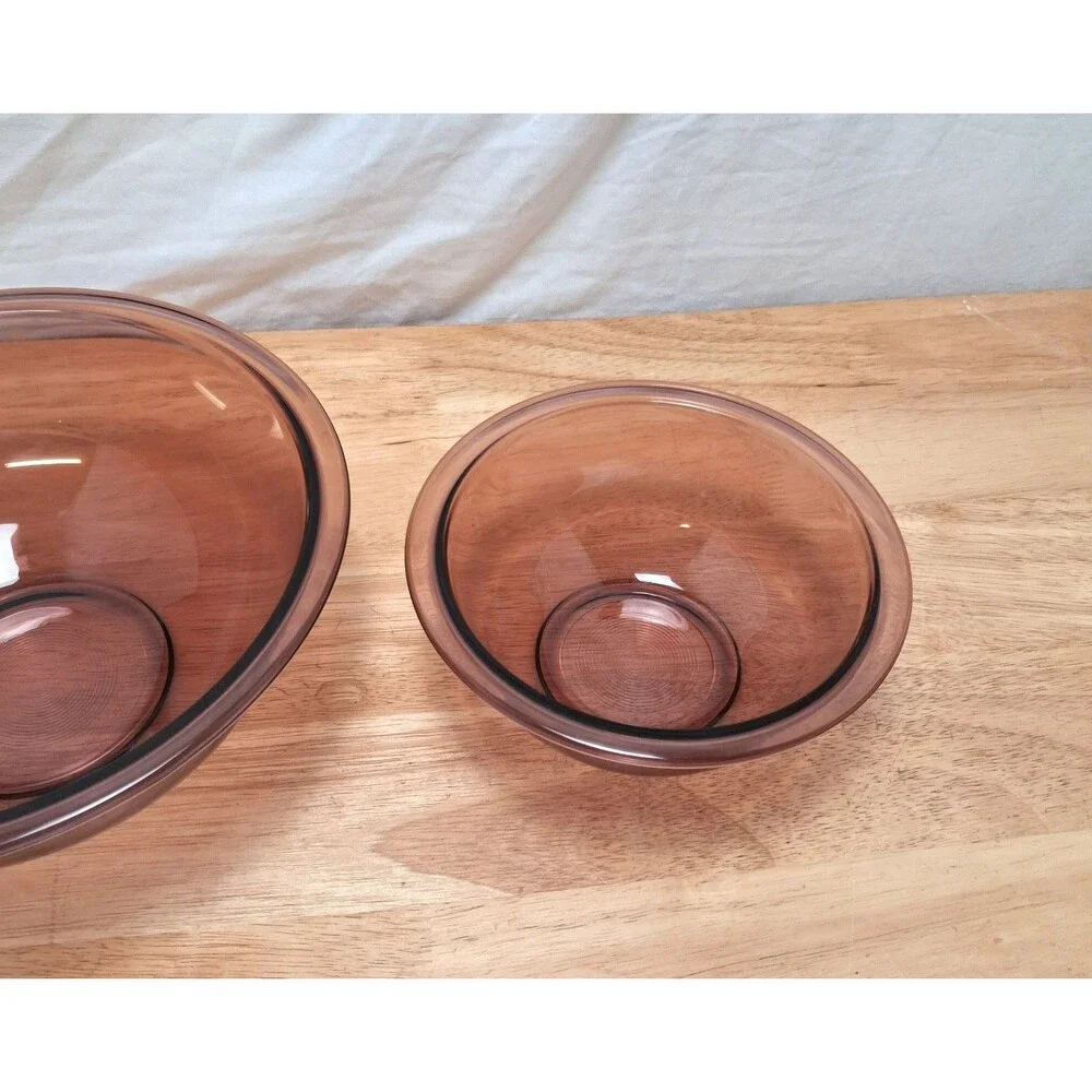 2 Vintage Pyrex Visions Cranberry Nesting Mixing Bowls #322 & #325 1L & 2.5L